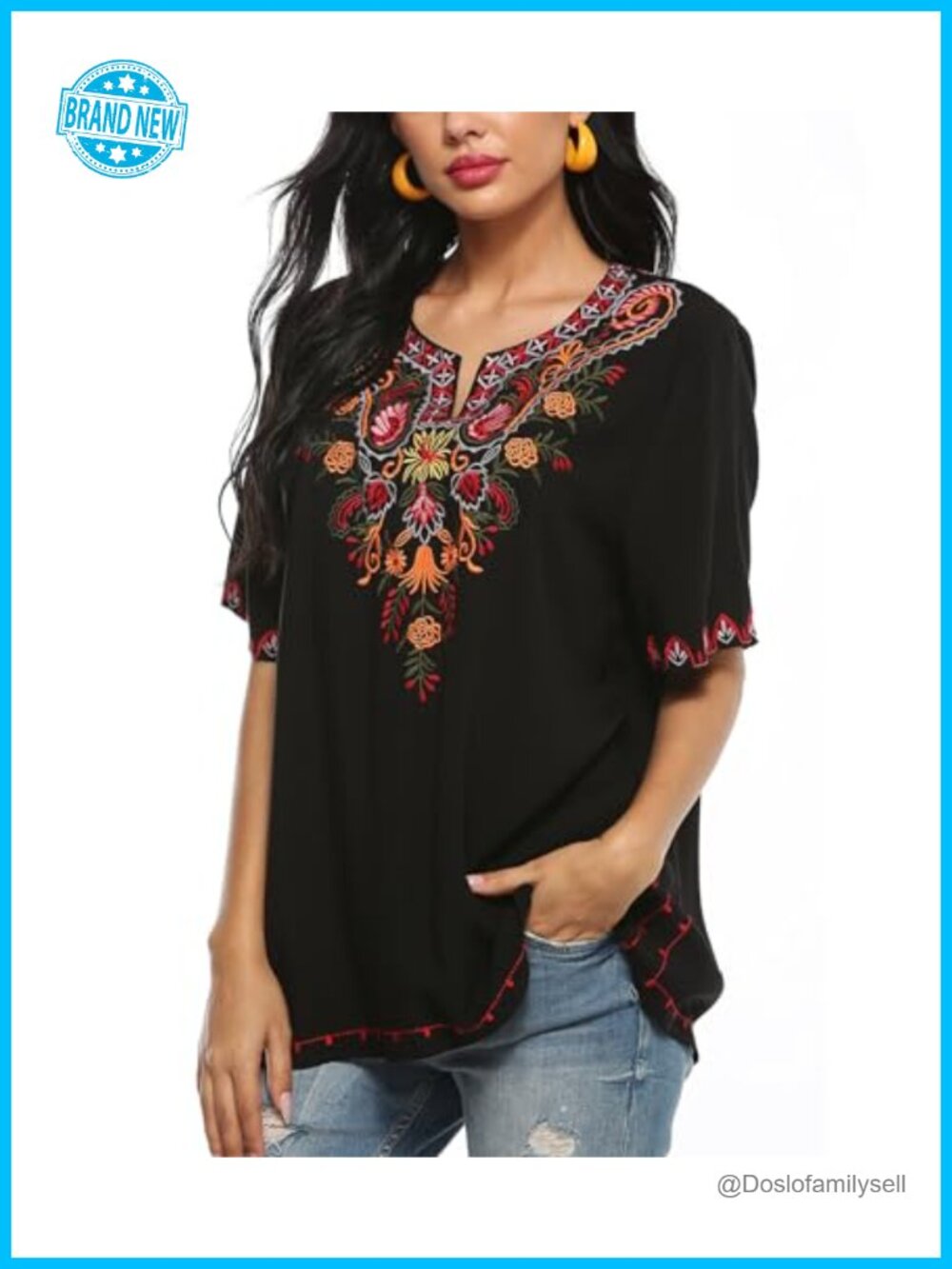 Rayon Embroidered Peasant Tunic Top Women Floral Boho Blouse